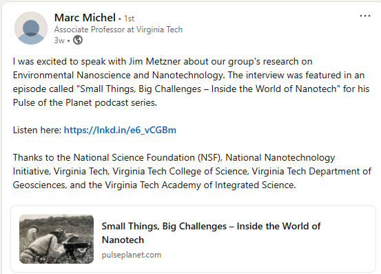 Linked In Post about Small Things, Big Challenges interview with Marc Michel