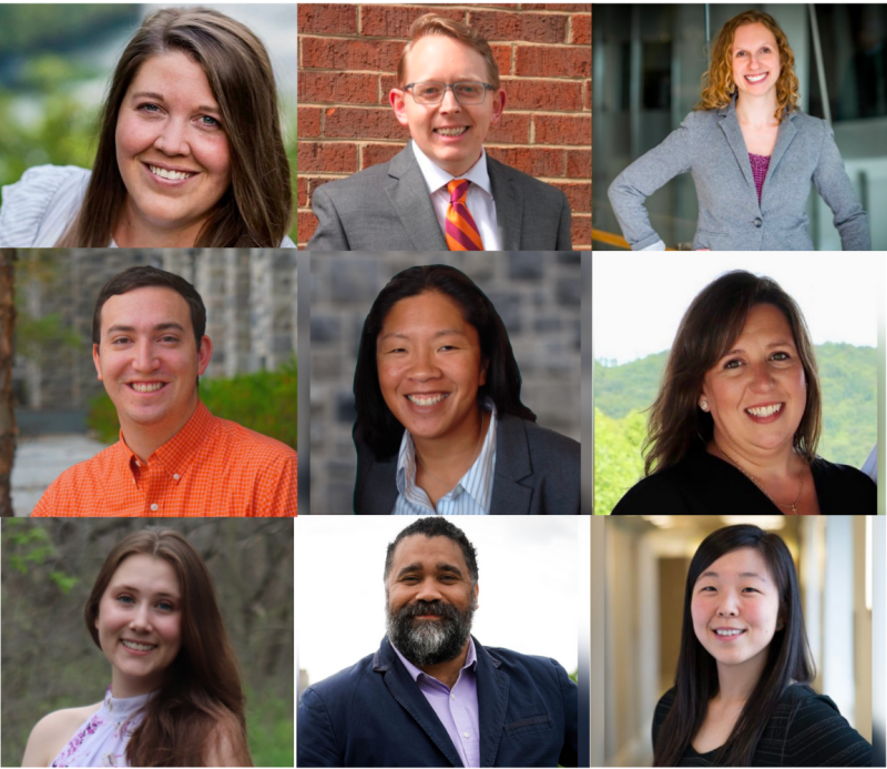 A collage of our academic advisors: Jennifer Chin, Daniel Newcomb, Devin Erb, Matt Cheatham, Alice Noble, April Mullins, James Newcomer, Maia Greene-Havas, and Jessica Elmore.