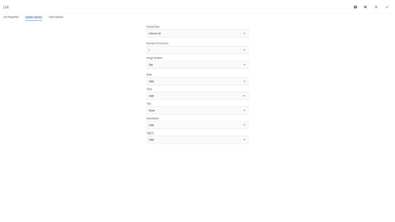 List Component Display Options configuration dialog