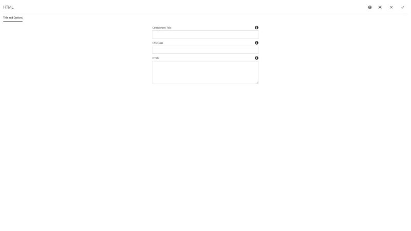HTML Component Title and Options configuration dialog
