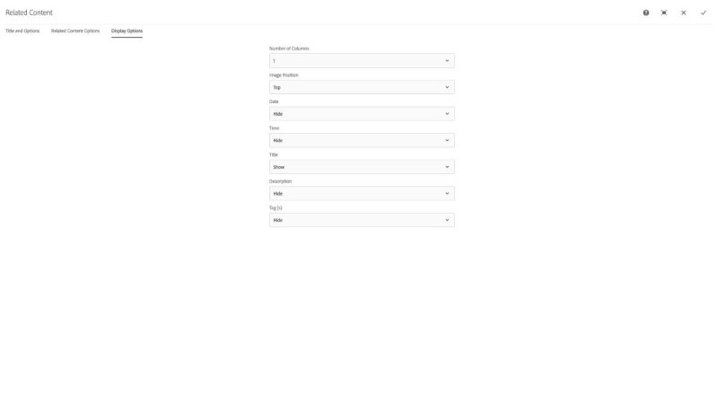 Related Content Component Display Options configuration dialog