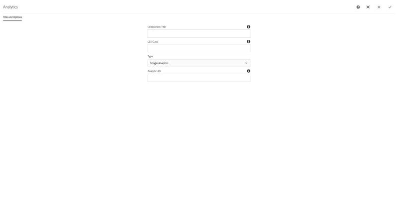 Analytics Component Title and Options configuration dialog