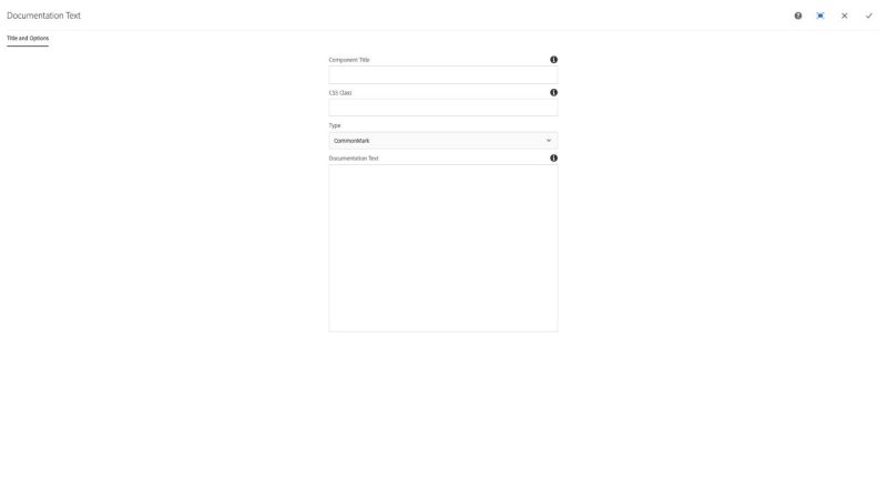 Document Text Component Title and Options configuration dialog