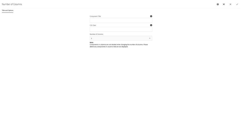 Multicolumns Component Title and Options configuration dialog